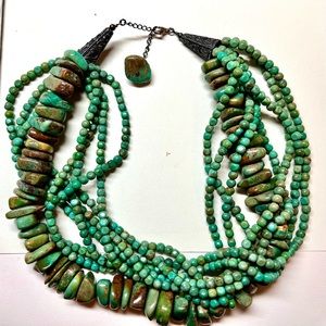 Multi Strand Genuine Turquoise Combination Chunky and Beaded Vintage Necklace